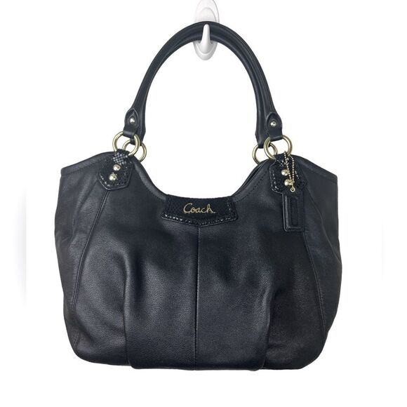 Coach Blk Leather Ashley Satchel w/Pleat Detail Embossed Accents Gold Fittings - Picture 1 of 9